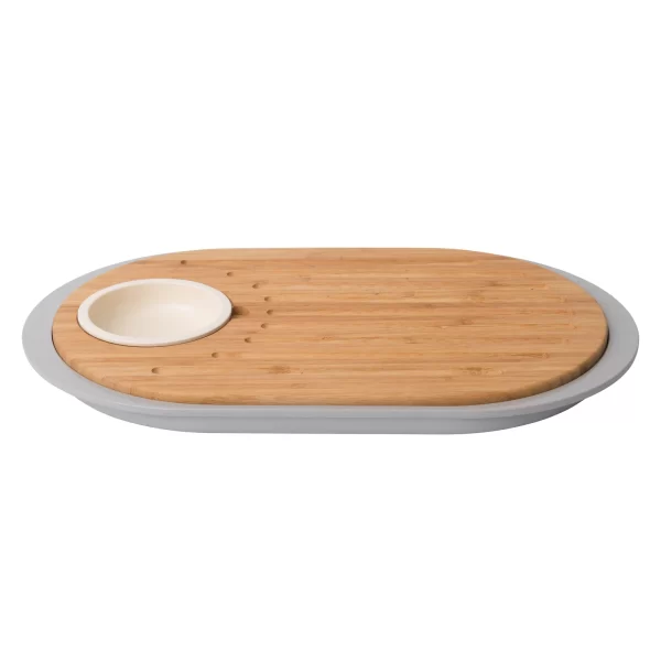 Two-sided bamboo tapas cutting board with tray-Leo